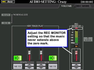AUDIO SETTING VOL REC MONITOR